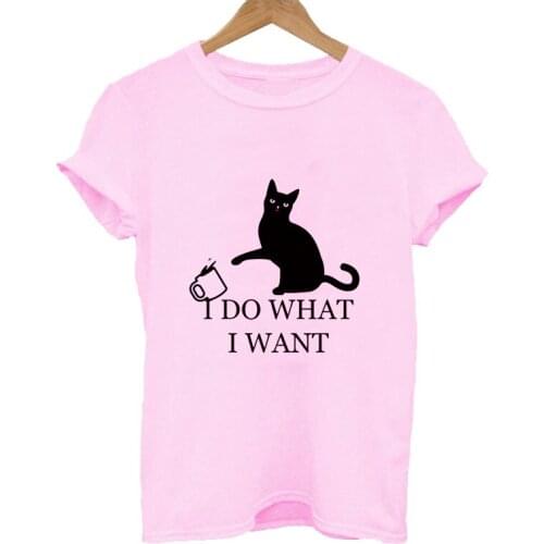Summer Women T-shirt Fashion Black Cat pattern Printing Tshirt Harajuku Leisure Streetwear Female Clothing Short sleeve Tshirt
