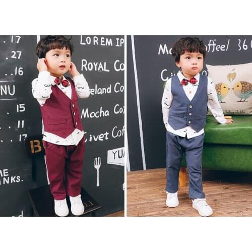2-6 years old childrens clothing spring and autumn clothing new childrens suit solid color shirt vest three-piece out suit