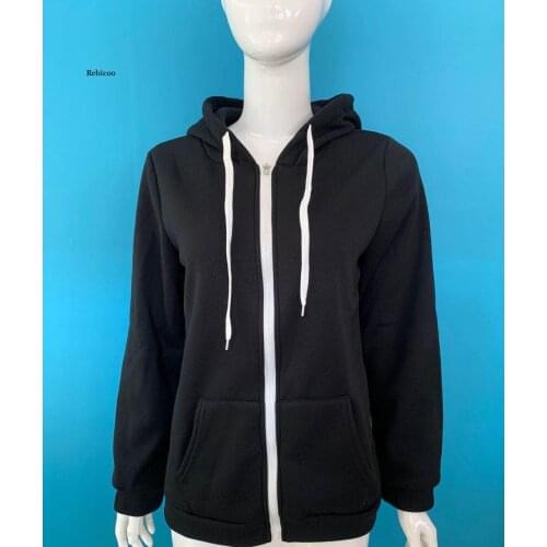 Women Sports Solid Color Long Sleeve Hoodies Zipper Hooded Sweatshirt Jacket Loose Warm Jacket Tops Women Autumn Coat