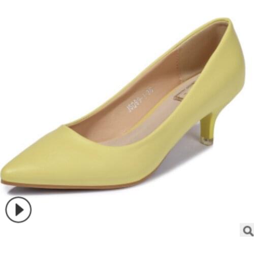 Women Plain Shoes Shallow Mouth Cute Pumps Candy Colors Microfiber Soft High Heels Footwear 5cm For OL Elegant 2021 New Style