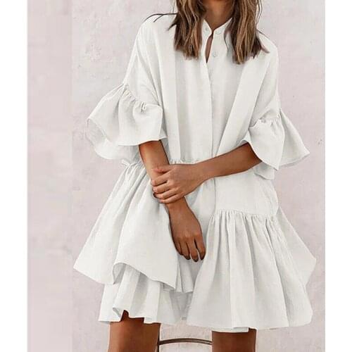Summer Dress Women Loose Sweet Ruffles Stitching Dress For Woman A-Line White Dresses Womens Clothing 2021 Vestidos Femme Robes