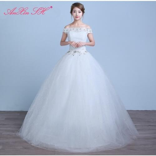 AXJFU Princess red flower wedding Dress vintage princess boat neck beading ruffles white lace beading turkey wedding dress