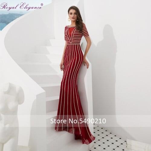 Royal Elegance Scoop Neckline Beaded Short Sleeve Mermaid robe soiré Evening Dress vestido de festa Prom dress