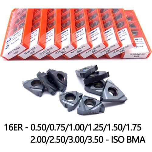 10PCS 16er 0.75/1.00/1.25/1.5/2/3 ISO BMA Threading Inserts Lathe Cutter for Indexable tungsten carbide