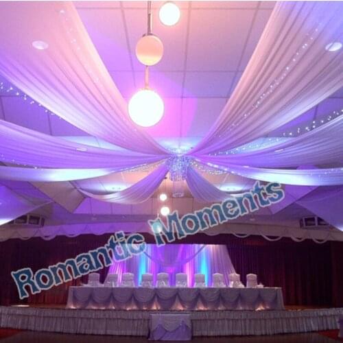 10 pieces White Wedding roof Drape Canopy Drapery 0.7m*10m per piece polyester knitted fabric Wedding Roof Drape chuppah curtain