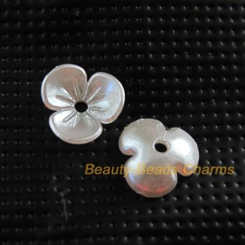 200New Charms Acrylic Plastic Flower Heart Spacer End Bead Caps White 9.5mm
