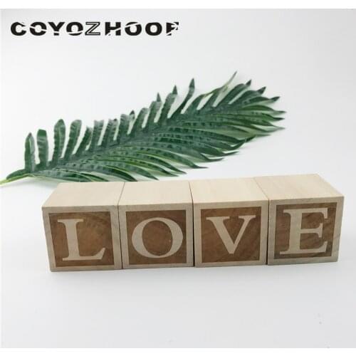 4Pcs Natural Nursery Blocks LOVE 4cm Blocks Baby Girl or Boys Nursery Decor Christmas Kids Best Gifts Children Toys