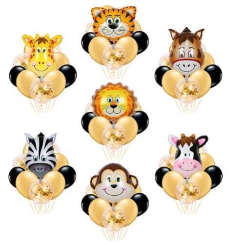 9pcs animal Head Foil Balloon bouquet safari themed party Hawaii Party Giraffe&monkey&zebra&Cow birthday party supplies kids toy
