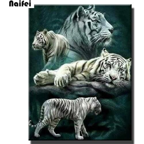 Diy Diamond Painting Cross Stitch Kits 5D Diamond Embroidery Animal White Tiger Home Decor Full Square Round Diamond Mosaic