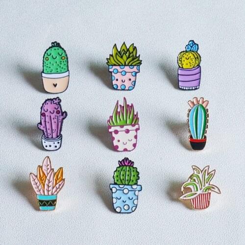 Potted Plant Aloe Enamel Pins Woman Man Mini Cactus Brooch Cute Little Lapel Pin Bag Natural Jewelry Badge Friends Gifts