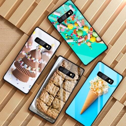 Food Biscuits chocolates meat Tempered Glass Phone Case For Samsung Galaxy S8 S9 S10 S20 PLUS J6 J8 2018 NOTE 8 9 10 Cover Shell