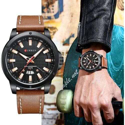 CURREN Fashion Quartz Watch for Man New Leather Wristwatches Casual Clock with Date Relogio Masculino