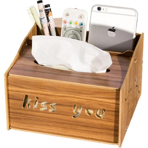 Wood Rectangular Tissue Box Cover Multifunctional Tissue Box Holder With Stationery Remote Control Box Decorative DIY Organizer