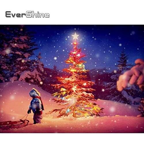 EverShine Diamond Mosaic Landscape Picture Rhinestones 5D Diamond Embroidery Christmas Tree Painting Cross Stitch Wall Art