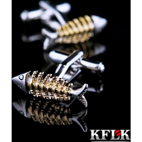 KFLK 2020 Luxury shirt cufflinks for mens Brand cuff buttons Gold Fishbone shape cuff links High Quality abotoaduras Jewelry