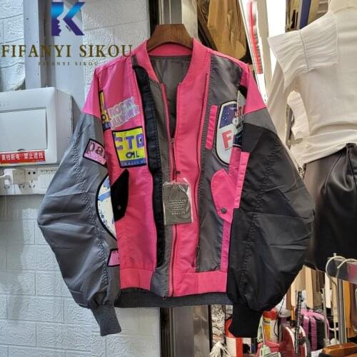 Bomber Jacket Women Streetwear Fashion Patchwork Print Jacket Coat Zipper Loose Spliced Windbreaker Female Harajuku Jackets