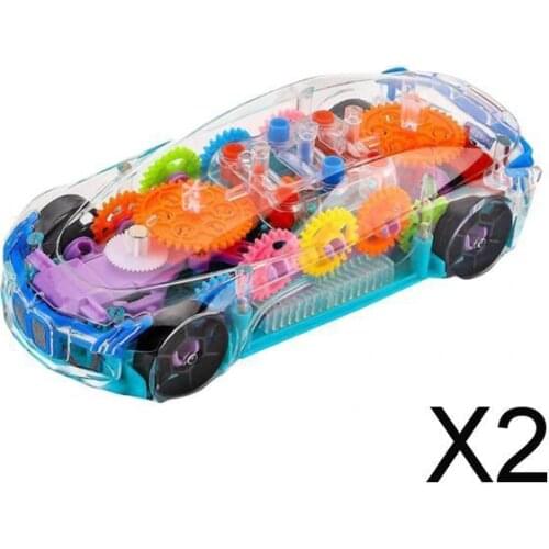 2xBaby Car Toy with Music And Lights Transparent Mechanical Gear Toy Car