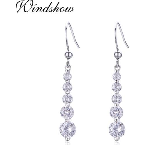 Cute 925 Sterling Silver Five Round CZ Stones Drop Dangle Long Earrings For Women Girls Jewelry Orecchini Aros Aretes Oorbellen
