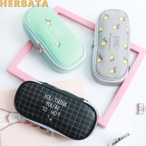 Cute Painting Pencil Case Small Fresh & Large Capacity PU Leather Pencil Box Simple Style Stationery Escolar Supplies CL-19118