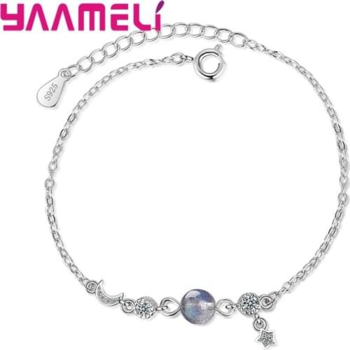 Trendy Dream Starry Universe Star Moon Crystal Rhinestone Charm Bracelets For Women 925 Sterling Silver Jewelry Anniversary Gift