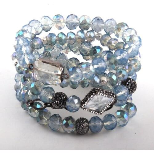 MOODPC Fashion Energy Bracelets Beautiful Blue Women Bracelet Set Glass Crystal Pave Bracelet