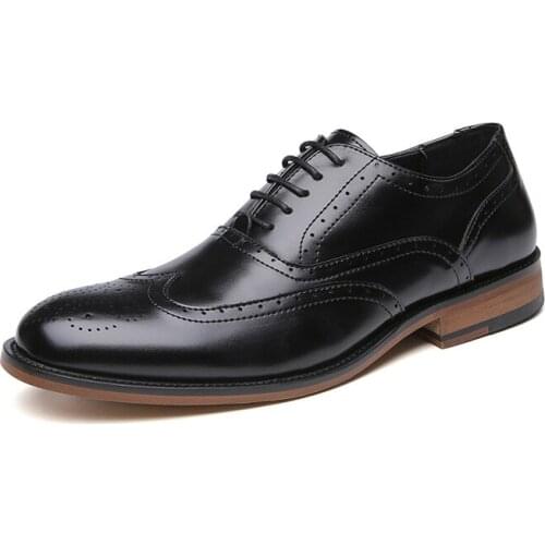 Top Quality Men Brogue Shoes Handwork Brush Genuine Leather Formal Lace-Up Casual Business Office Size 39-45