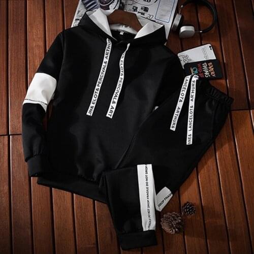 2021 Autumn Men Tracksuits Spring Hooded Sweatshirt Outfit Sportswear Male Casual Suit Pullover Hoodies+Pants Two Piece Sets