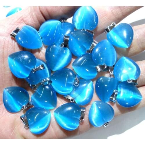 Natural stone heart Quartz Crystal aventurine tiger eye Opal Cat eyes pendants for diy jewelry making necklace Accessories24pcs