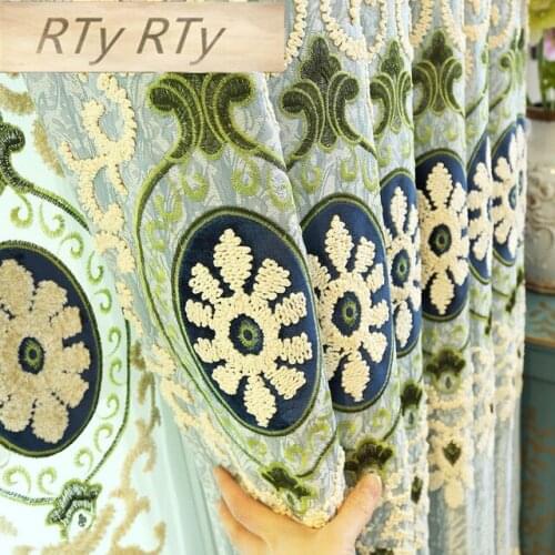 New European Luxury Curtains for Living Dining Room Bedroom Fabric Garden Chenille Embroidery Curtain Fabric Custom M012-40