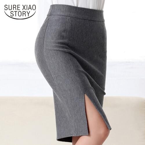 New 2021 Fashion Spring Summer Women Plus Size Solid Color High Waist Slim Pencil Open Fork Sexy Office Female Skirt 560B 25