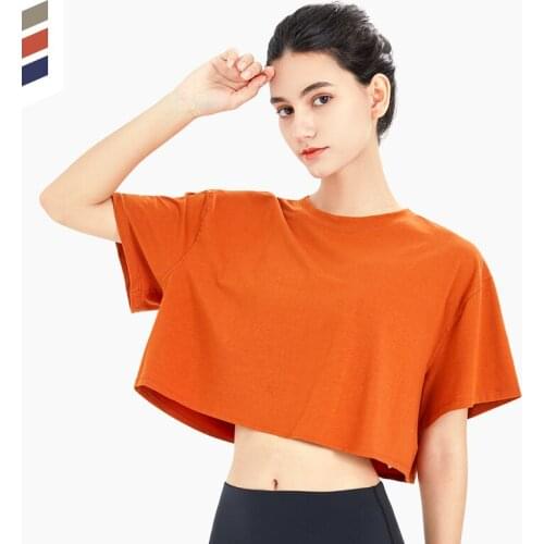 2021 New Crop Top Women Running Fitness Yoga Camisetas De Mujer Workout Clothes Loose Short-sleeved Gym Tops Biker T-Shirts