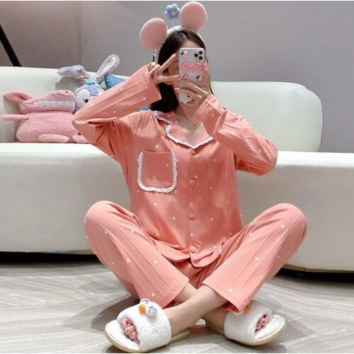 New Autumn Winter Pijamas Long-Sleeved Trousers Set Palace Princess Comfortable Pajamas Women Full Cotton Sleepwear Home Suit