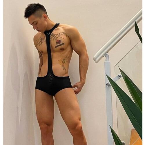 Novel Mens Underwear Sexy Jumpsuits Gay Jockstrap Mesh Teddies Bodysuits Erotic Lingerie Sexy Wrestling Singlets Leotard