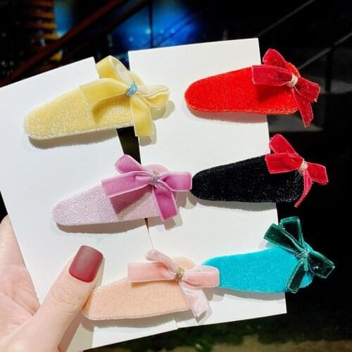 New Girls Cute Colors Velve Water Drop Bow Ornament Hair Clips Children Lovely Sweet Barrettes Hairpins Kids Hair Accessories