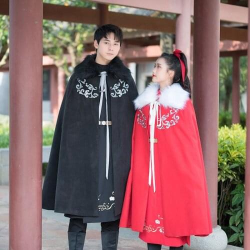 Chinese elements Han clothing men and women embroidered Cape long coat daily warm autumn winter style ancient coat Cape