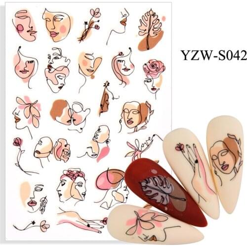 Self-adhesive 3D Stickers for Nails Woman Face Line Flowers Nail Art Decorations Autumn Fashion Sticker Women Girl Nail Foil