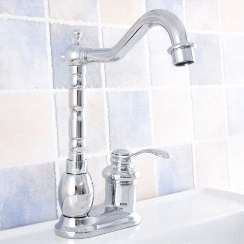 Silver Polished Chrome Brass Swivel Spout Single Handle Deck Mounted Bathroom Kitchen Two Holes Basin Faucet Mixer Tap msf839