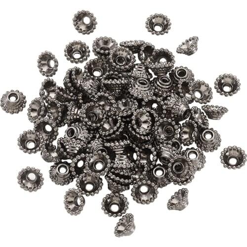 100pcs 7mm Tibetan Style Alloy Flower Bead Caps Gunmetal Spacer Beads for DIY Jewelry Making Findings Accessories Supplies