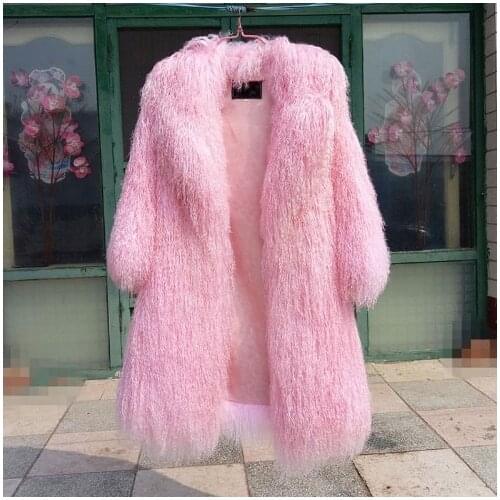 New real Mongolia Sheep Fur coat Women full pelt Sheep Fur Jacket 80cm fur coat customized plus Size Free Shipping F1905