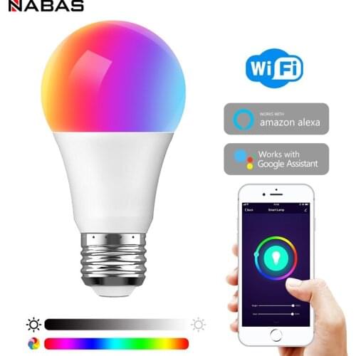 NABAS 9W WiFi Smart Bulb E27 E26 B22 E14 Led RGB Lamp With Google Home Alexa Dimmability Voice Control RGB Color Light