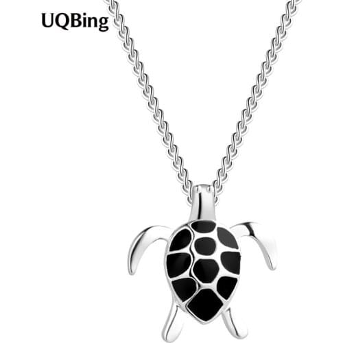 Vintage Silver 925 Cute Black Enamel Turtle Pendant Charm Necklaces For Women Ocean Beach Jewelry Gift