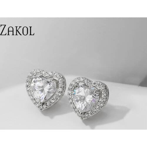 ZAKOL Luxury Shiny AAA Clear Cubic Zirconia Earring Wedding Engagement Party Stud Earrings Accessories Jewelry for Women EP2881