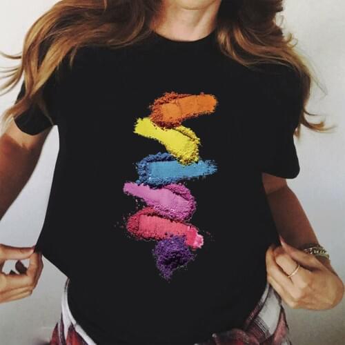 3D Finger Nail Paint Color Women Cute Fashion Graphic Printed Black Tops Tee Female Tee Shirt Ladies Casual Short Sleeve T-shirt