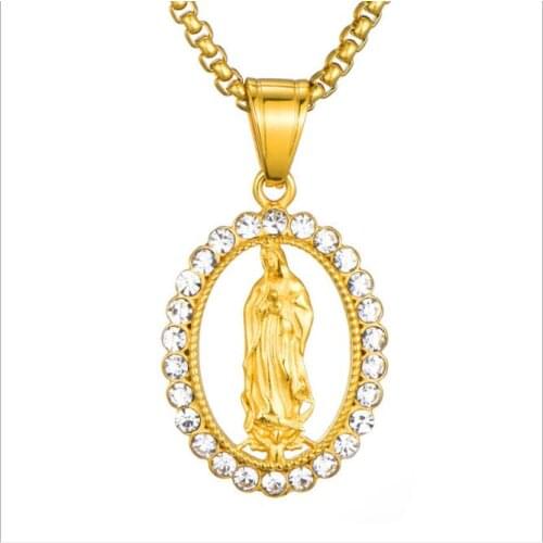 WT-REN003 Gold Stainless Steel Virgin Mary Pendant Necklace Religious Christian Lady Necklace Jewelry