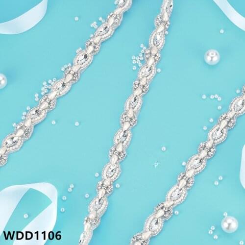 10 yards) Bridal hand beaded wedding silver rhinestone pearl applique trim sew on iron on for wedding dresses WDD1106