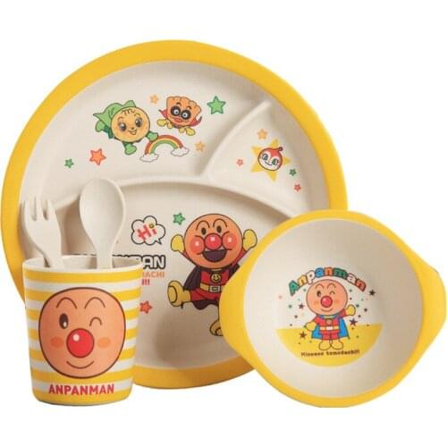 5pcs Cartoon BabyTableware Food Bowl Learning Dishes Bamboo Plates Children Tableware For Infant Toddler Kids Feeding Utensils