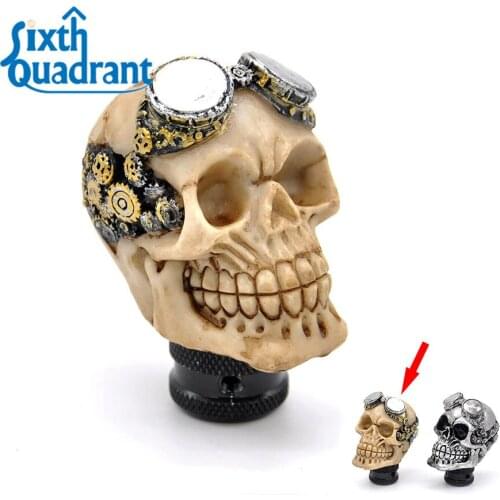 Beige Funny Pilots Skull Sunglasses Style Universal Car Gear Shift Lever Knob Shifter Knob for Car Jeep Truck Custom