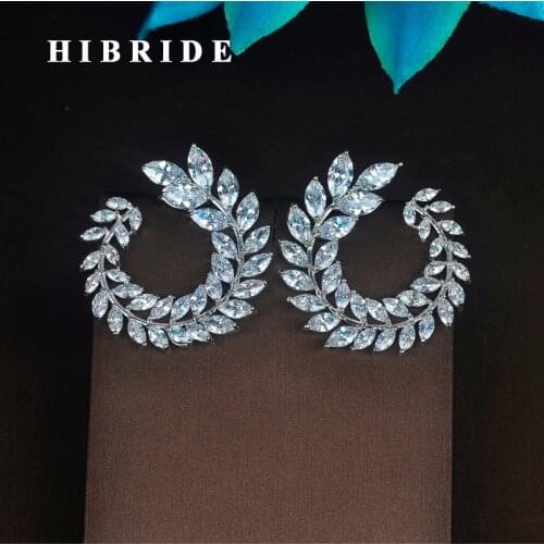 HIBRIDE Brand Mariquse Cut Cubic Zirconia Stud Earrings For Women BIg Mould Earring boucle d'oreille Wholesale Price E-738