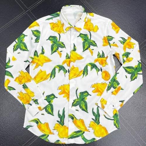 Brand Printed Shirt Men Casual Slim Business Male Dress Shirts Long Sleeve Cotton Chemise homme Plus size Camisas masculina