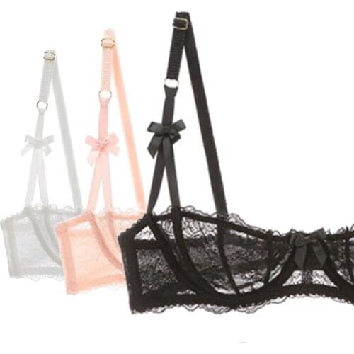 Half Cup Bras For Women Sexy Lingerie Plus Size Transparent Balconette Embroidery See Through Lace Bra Top Red Pink White Black